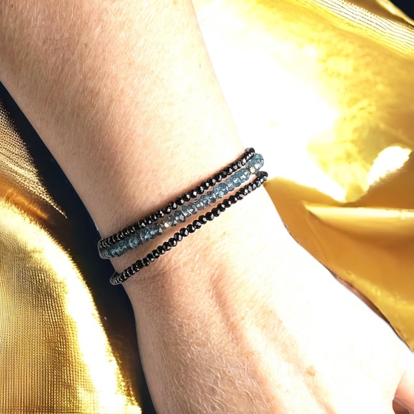 Solid 14k Gold Natural Black Spinel London Blue Topaz Wrap Bracelet | Necklace - Picture 6 of 12